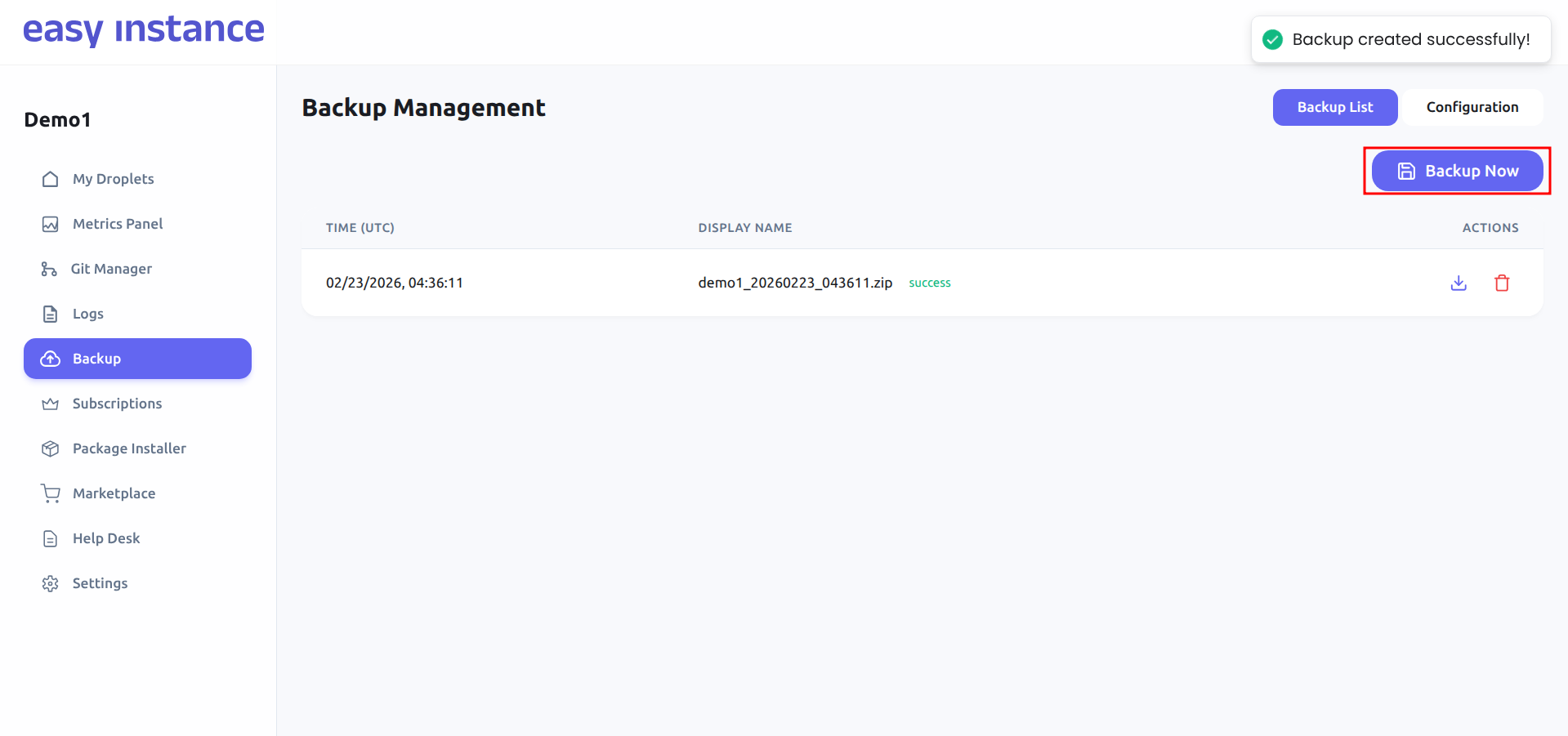 Manual Backup Confirmation