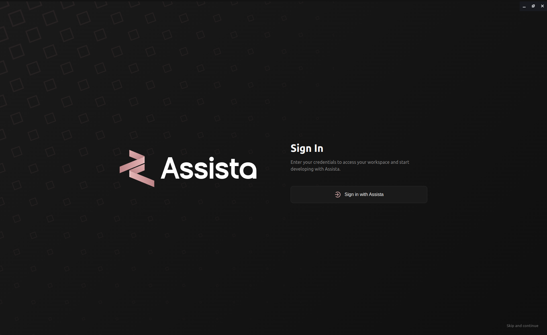 The Assista IDE sign-in screen with the Sign in with Assista button