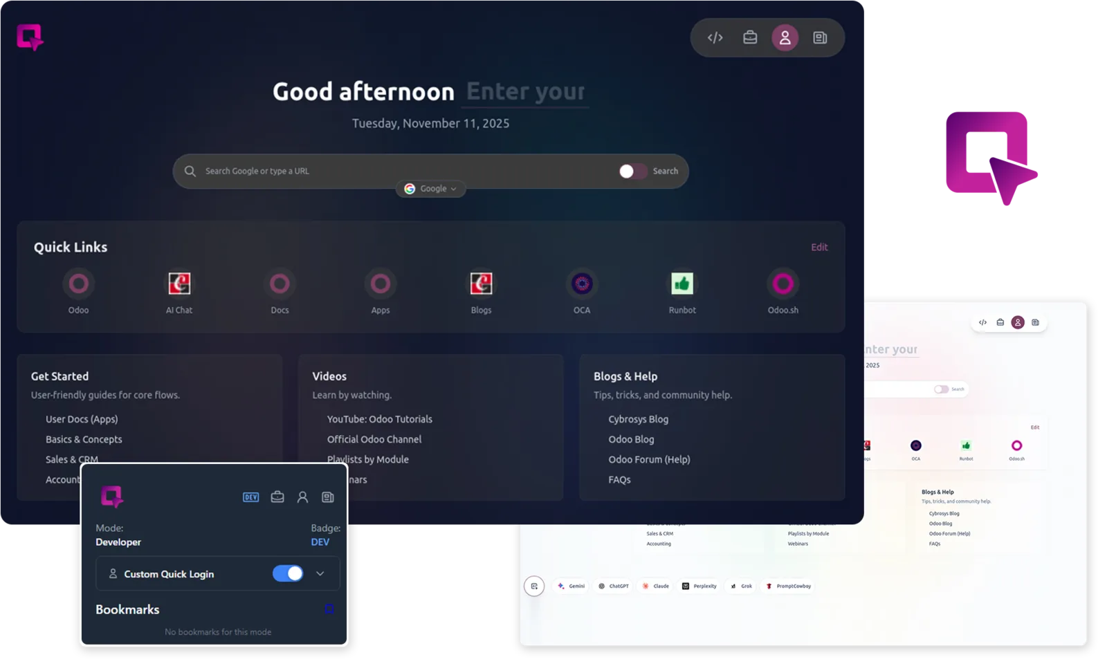 Odoo Tab Manager showing Odoo instances in one interface