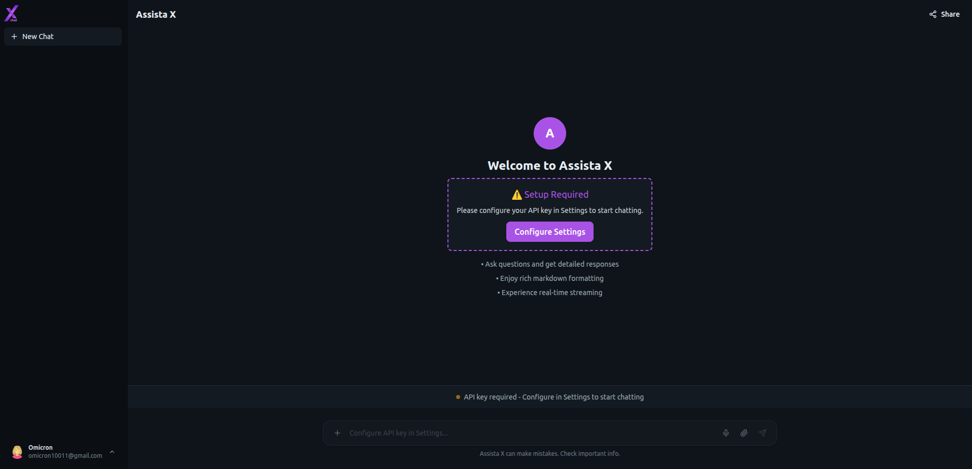 Settings modal in Assista X Chat showing configuration options for AI provider and Odoo connection
